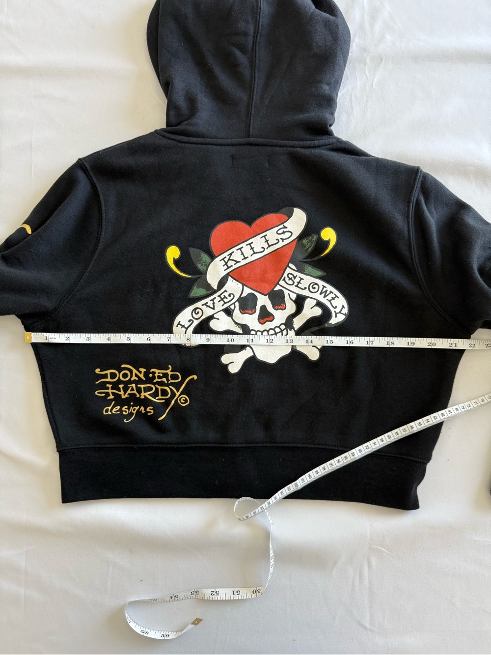 Ed Hardy Black Cropped Zip Hoodie with Colorful Tattoo Graphics - Picture 10 of 11